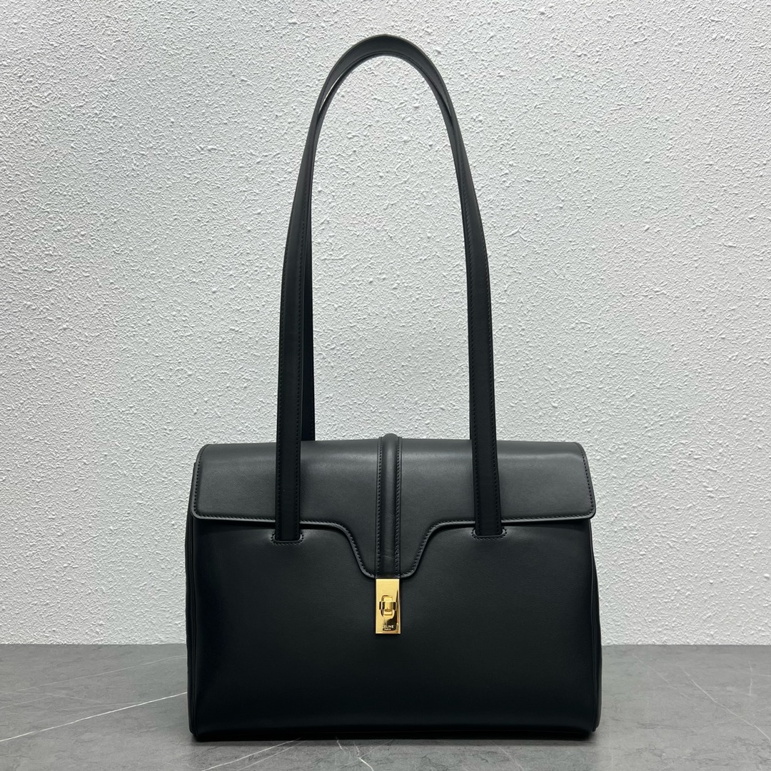 Celine Medium Soft 16 Smooth Calfskin Handbag Shoulder Bag Black 195543